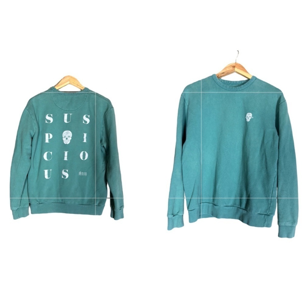 Suspicious Antwerp Sugar Skull green sweatshirt Size Large